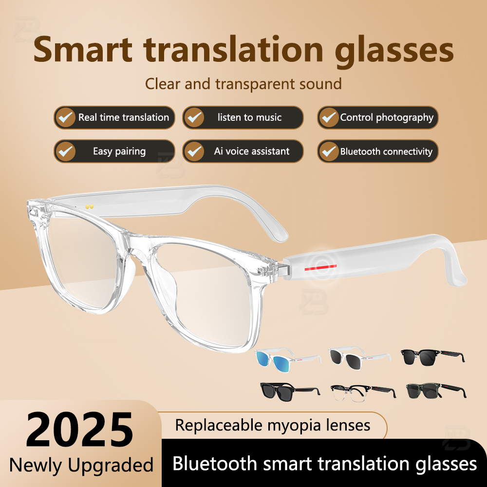 2025 W100 Polarized Sunglasses with Wireless BT Speaker AI Translation Unisex Anti-blue Music Smart Glasses for Outdoor Sports