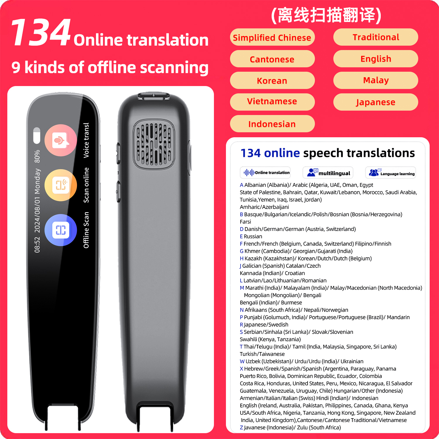 S06 Smart Portable Language Translation Device Real-time Multi-language Intelligent Speech Translation Pen
