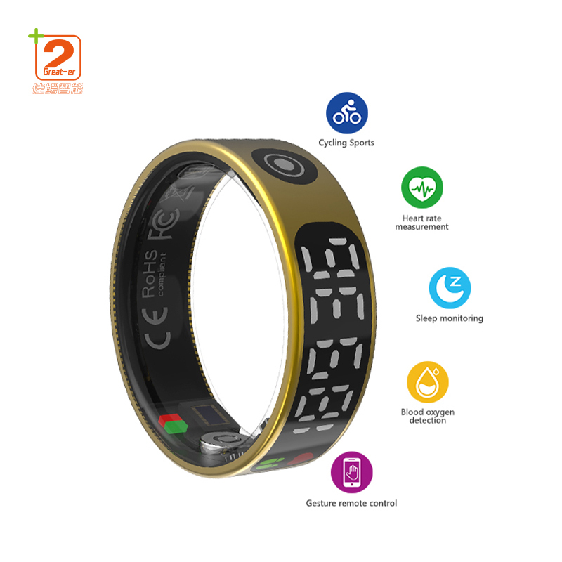 2025 Moda Pareja Anillo Pantalla Acero Inoxidable Salud Frecuencia Cardiaca Control Tactil Gesto Fotografia SR09 Anillo Inteligente