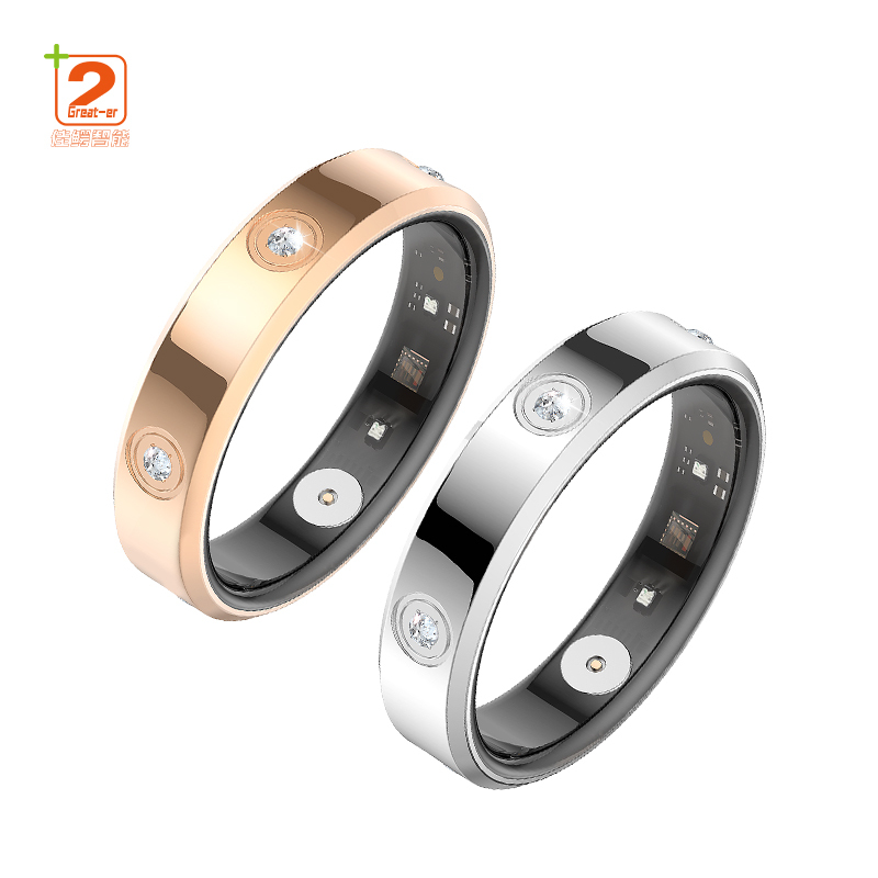 Smart Ring For Android Elegant Diamond Design Heart Rate Sleep Blood Oxygen Monitoring Stainless Steel Ring