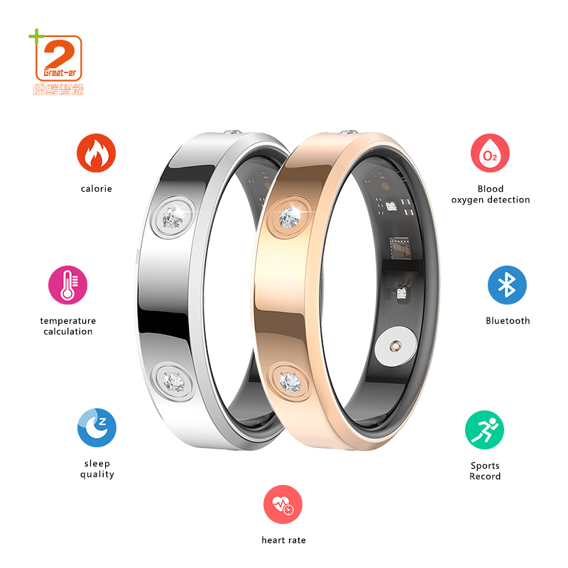2025 Smart Ring For Android Elegant Diamond Design Heart Rate Sleep Blood Oxygen Monitoring Stainless Steel Ring