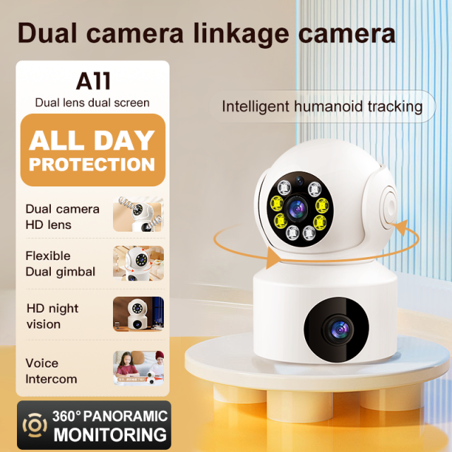 wholesale dual lens WiFi PTZ IP security dome camera full HD color with night vision CCTV WiFi camera home