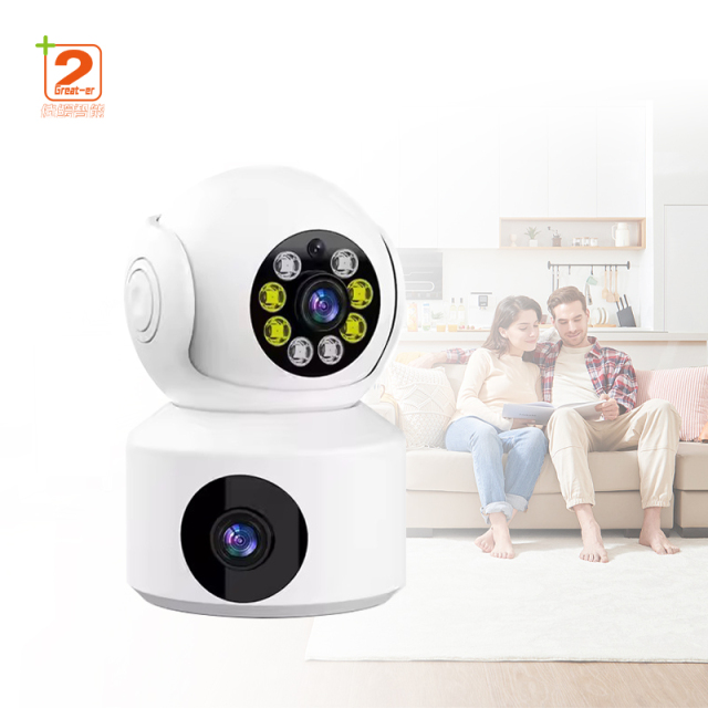 wholesale dual lens WiFi PTZ IP security dome camera full HD color with night vision CCTV WiFi camera home