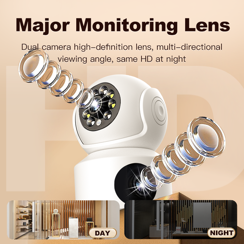 wholesale dual lens WiFi PTZ IP security dome camera full HD color with night vision CCTV WiFi camera home