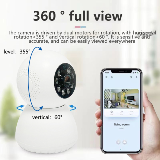 2025 Smart WiFi Camera Night Vision Indoor Cloud Storage Memory /SD Camera 360-Degree Rotation Camera Mobile Phone Real-Time View