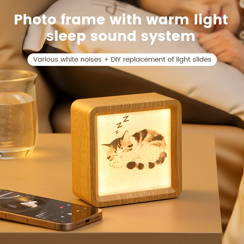 Multifunctional Wood Grain White Noise Therapy Machine (8 Sounds + Nightlight) for Adults & Infants