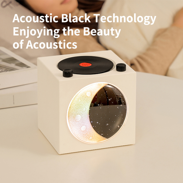T20 New Arrival Moon Starry Sky Atmosphere Light Speaker 360 Stereo Sound Vinyl Record Audio with Battery Power Source