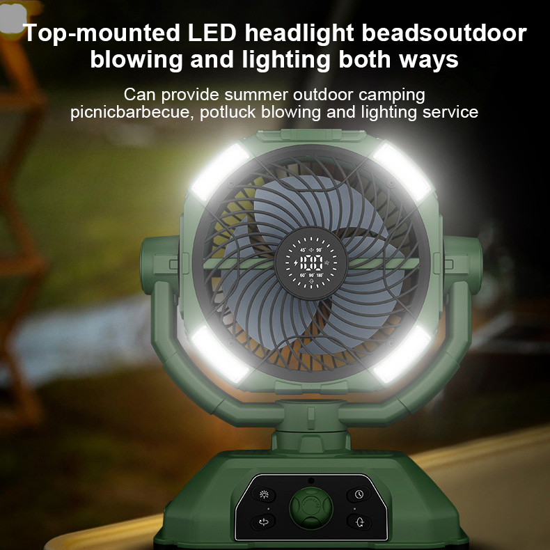 Rechargeable Outdoor Fan 20000mAh Battery Operated USB Portable Ventilador Desk Fan 100 Speeds Camping Fan With Led Lamp