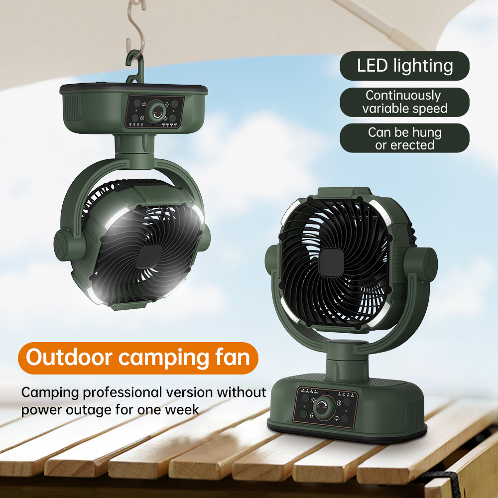2026 New Cross-Border Portable LED Ceiling Fan USB Rechargeable Outdoor Camping Light Oscillating Feature
