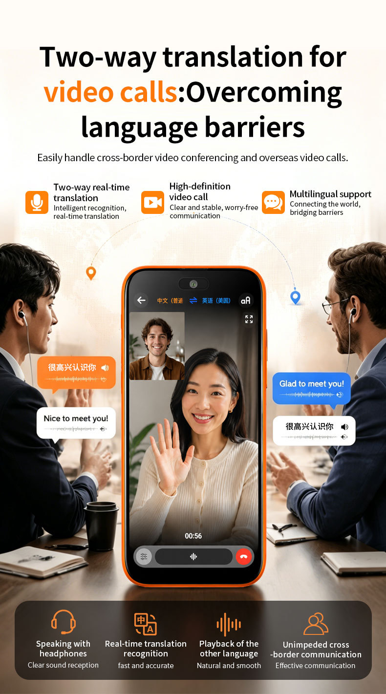 F80 Pro Smart Voice Translator Device One-Click Online Bilingual Translation Orange Color 4.7 Inch Main Screen Dual SIM Card