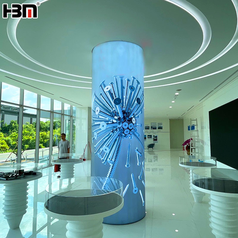 Cylindrical display textile light box,XING HANG YUN Indoor Cylindrical Display With Fabric Backlit Frame