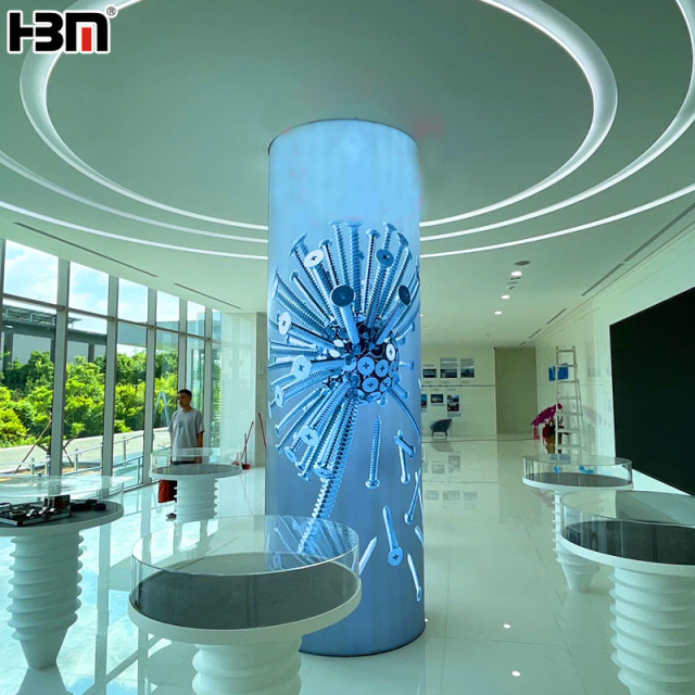 Cylindrical display textile light box,XING HANG YUN Indoor Cylindrical Display With Fabric Backlit Frame