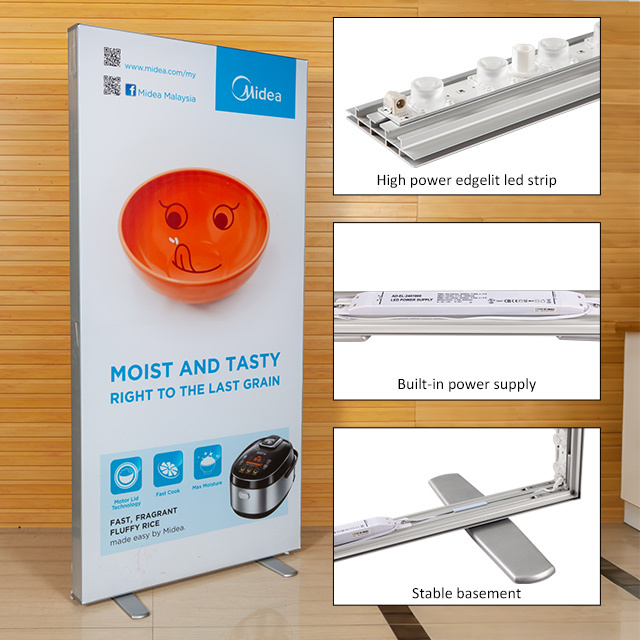 Portable Banner Stand Double Face SEG LED Light Box Illuminated Advertising Sign with Pull Rod Trolley & Hand Carry Bag Easy Installation For  Exhibition Display,