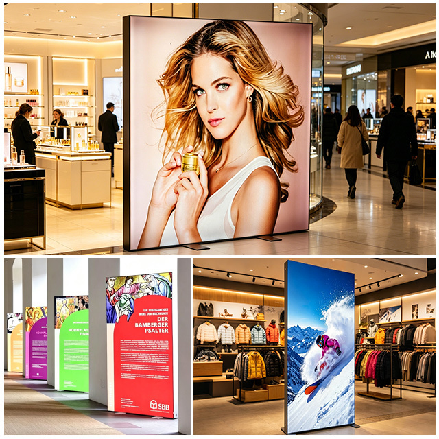 Portable Banner Stand Double Face SEG LED Light Box Illuminated Advertising Sign with Pull Rod Trolley & Hand Carry Bag Easy Installation For  Exhibition Display,