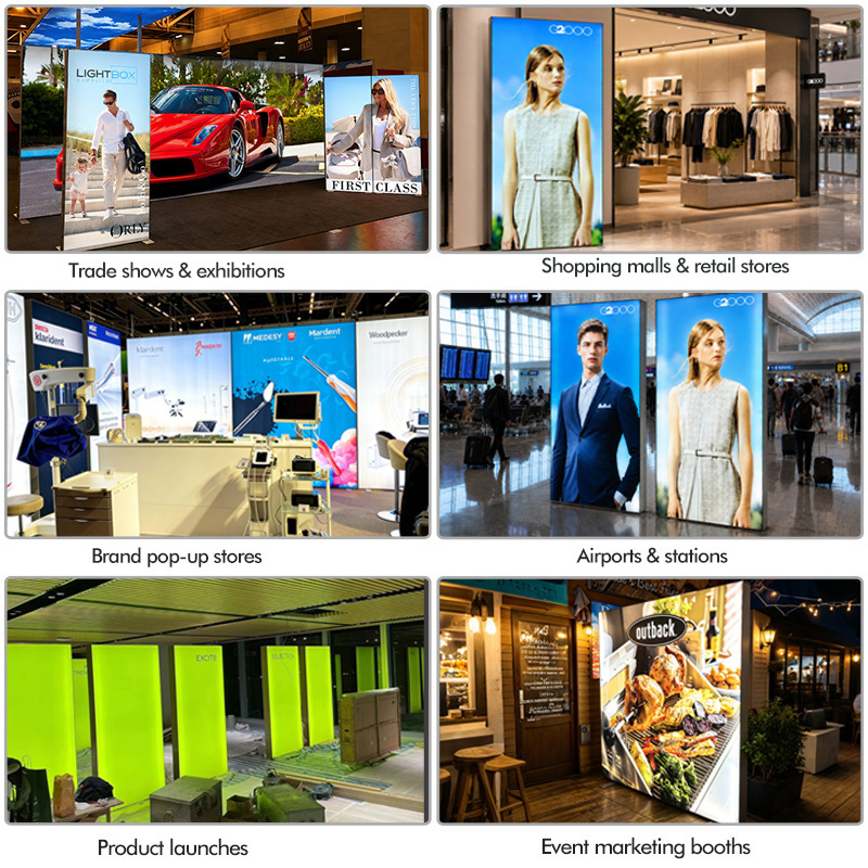 Portable Banner Stand Double Face SEG LED Light Box Illuminated Advertising Sign with Pull Rod Trolley & Hand Carry Bag Easy Installation For  Exhibition Display,