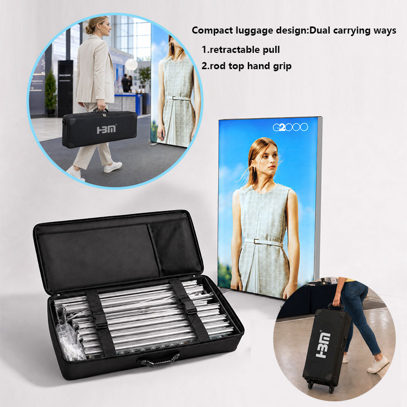 Portable Banner Stand Double Face SEG LED Light Box Illuminated Advertising Sign with Pull Rod Trolley & Hand Carry Bag Easy Installation For  Exhibition Display,