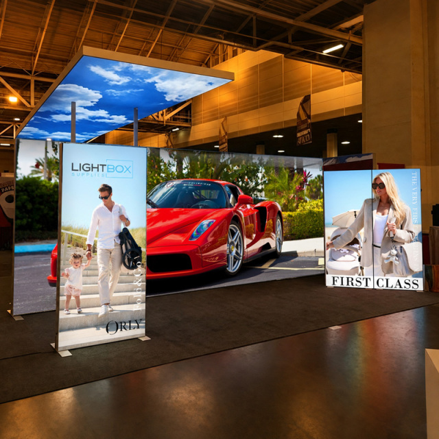 Portable Banner Stand Double Face SEG LED Light Box Illuminated Advertising Sign with Pull Rod Trolley & Hand Carry Bag Easy Installation For  Exhibition Display,