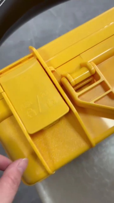 Hardened plastic toolbox with red and yellow color