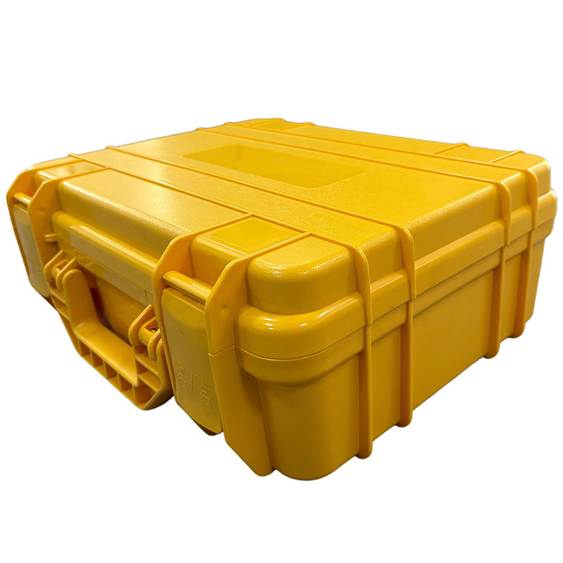 Hardened plastic toolbox with red and yellow color