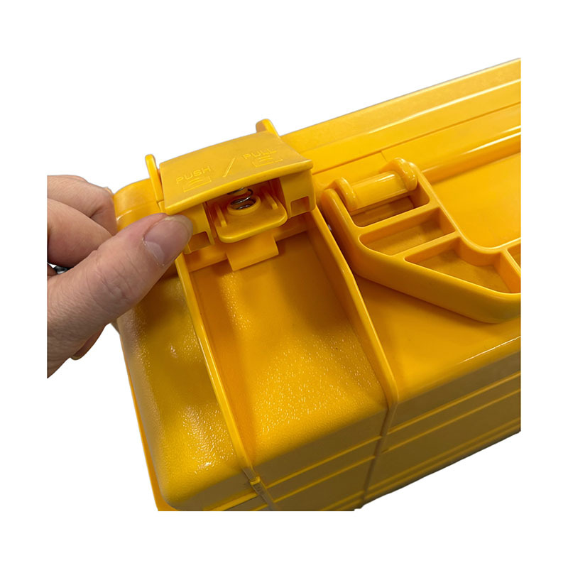Hardened plastic toolbox with red and yellow color