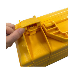 Hardened plastic toolbox with red and yellow color