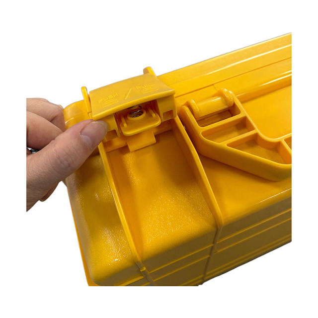 Hardened plastic toolbox with red and yellow color