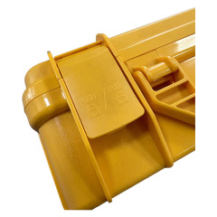 Hardened plastic toolbox with red and yellow color