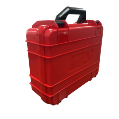 Hardened plastic toolbox with red and yellow color