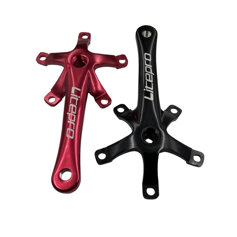 Litepro Square-Shaped Crank folding with red color for Litepro 130BCD folding bike, Five-Jaw Al Alloy Hollow Integrated Bicycle Crank Folding / Road Bike for Cycling