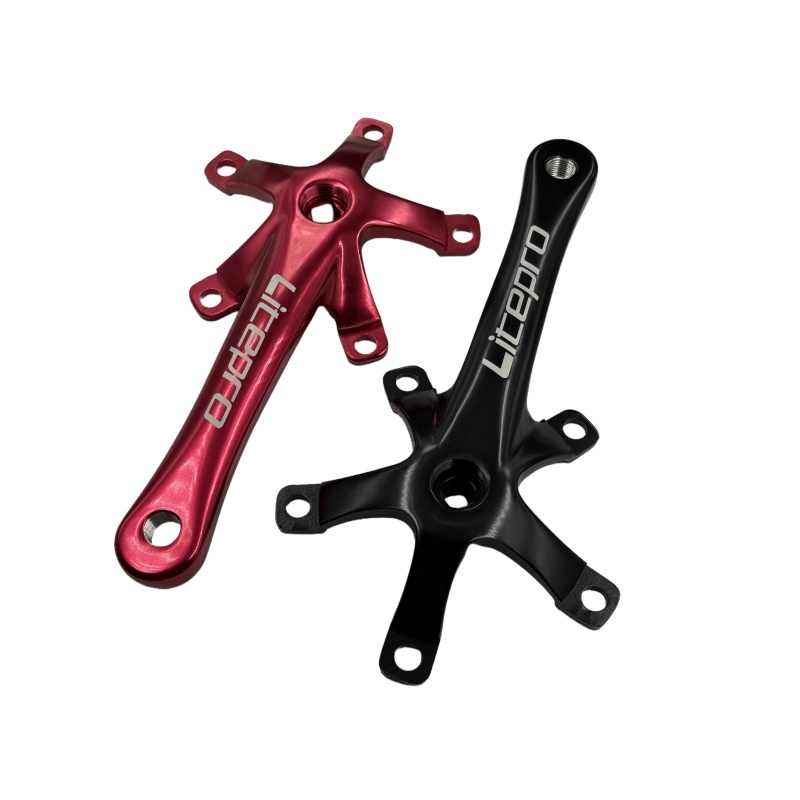 Litepro Square-Shaped Crank folding with red color for Litepro 130BCD folding bike, Five-Jaw Al Alloy Hollow Integrated Bicycle Crank Folding / Road Bike for Cycling