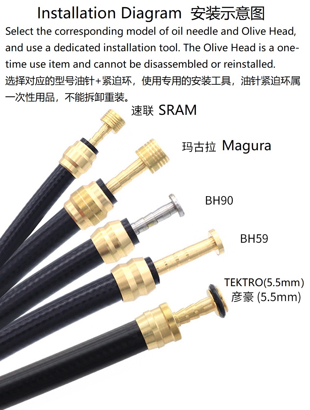 Meroca Mountain Bike Hydraulic Disc Brake Hose Connector Insert S for Bh90, Bh59,SRAM,Tektro,Magura, 2.5m Bike Brake Hose Cable Olive Needle