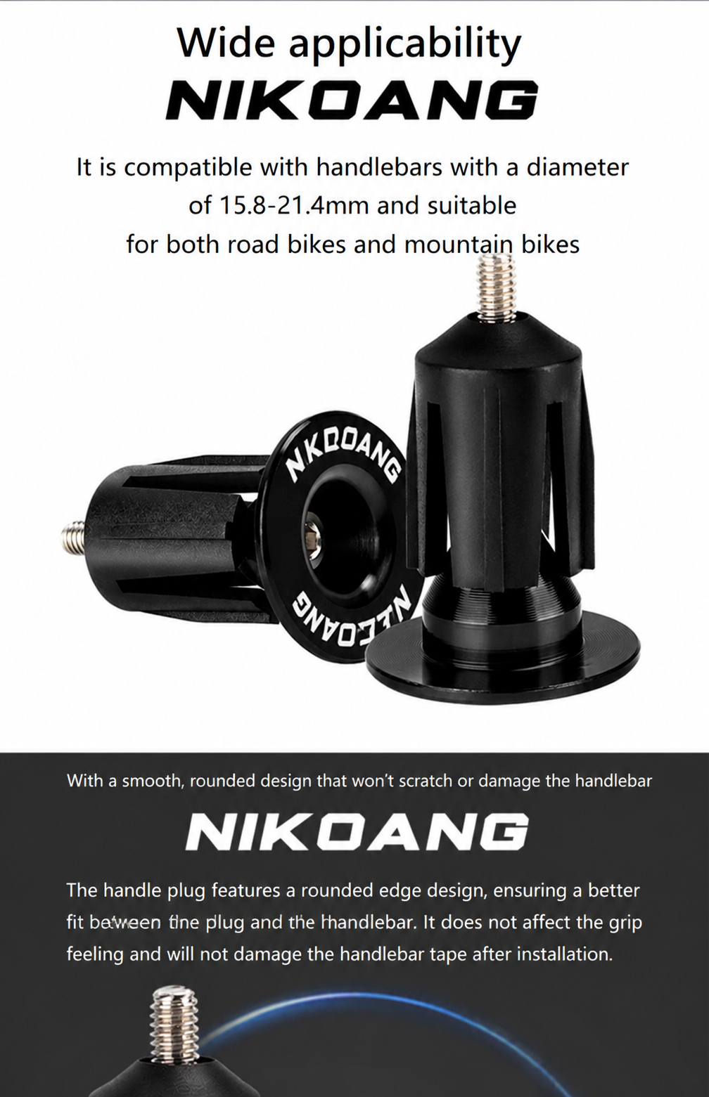 NIKOANG Aluminum Alloy Handle End Plugs, Bicycle Handlebar End Caps for Mountain Bikes, Road Bikes and Drop Bars, Expansion-Locked Handlebar End Plugs