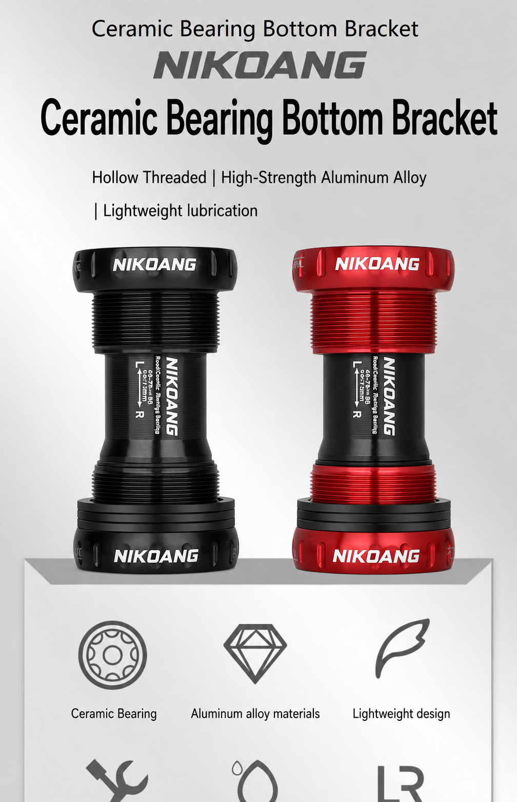 NIKOANG MTB Road Bike Bearing Bottom Bracket Screw Type 68/73 mm Bicycle Axis Aluminum Alloy Waterproof Crank Bottom Bracket