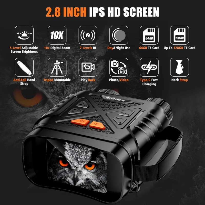 Night Vision Goggles, Night Vision Binoculars for Adults, HD Screen Thermal Binoculars with 64GB TF Card for Photos and Videos, Perfect for Outdoor Hunting Camping and Wildlife Observation