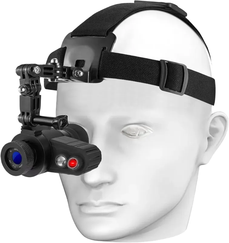 Head-Mounted Night Vision Goggles with Elastic Head Strap, Default 7X Magnification, NVG Visual Distance 350M with Riflescope 1.54 in HD Screen, Rechargeable, for Hunting, Camping Surveillance