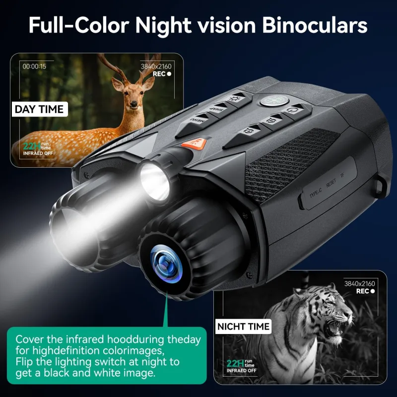 Night Vision Goggles - 4k Night Vision Binoculars for Adults - 3'' HD Screen Binoculars Can Save Photo and Video with - 5000mah Fast Charging Gear for Hunting & Camping(Black)