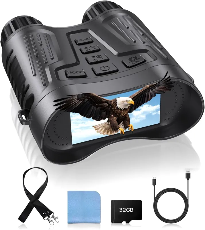 4K Night Vision Goggles, 1148FT Night Vision Binoculars with 3.2'' HD Screen, 8X Digital Zoom, 32GB Card, Binoculars Night Vision That can Take Photos and Videos for Camping Farm & Security