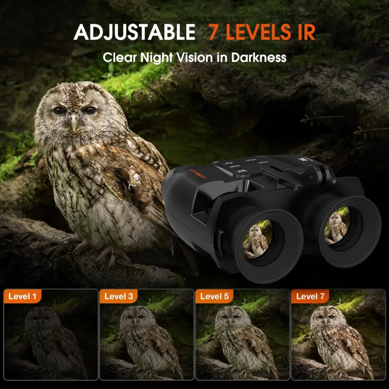Night Vision Goggle Head Mounted Hands Free Infrared Night Vision Binoculars USB Rechargeable Night Vision Goggle with Head Strap 5X Digital Zoom 32GB SD Card Compatible with Helmet