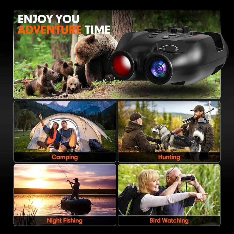Night Vision Goggle Head Mounted Hands Free Infrared Night Vision Binoculars USB Rechargeable Night Vision Goggle with Head Strap 5X Digital Zoom 32GB SD Card Compatible with Helmet