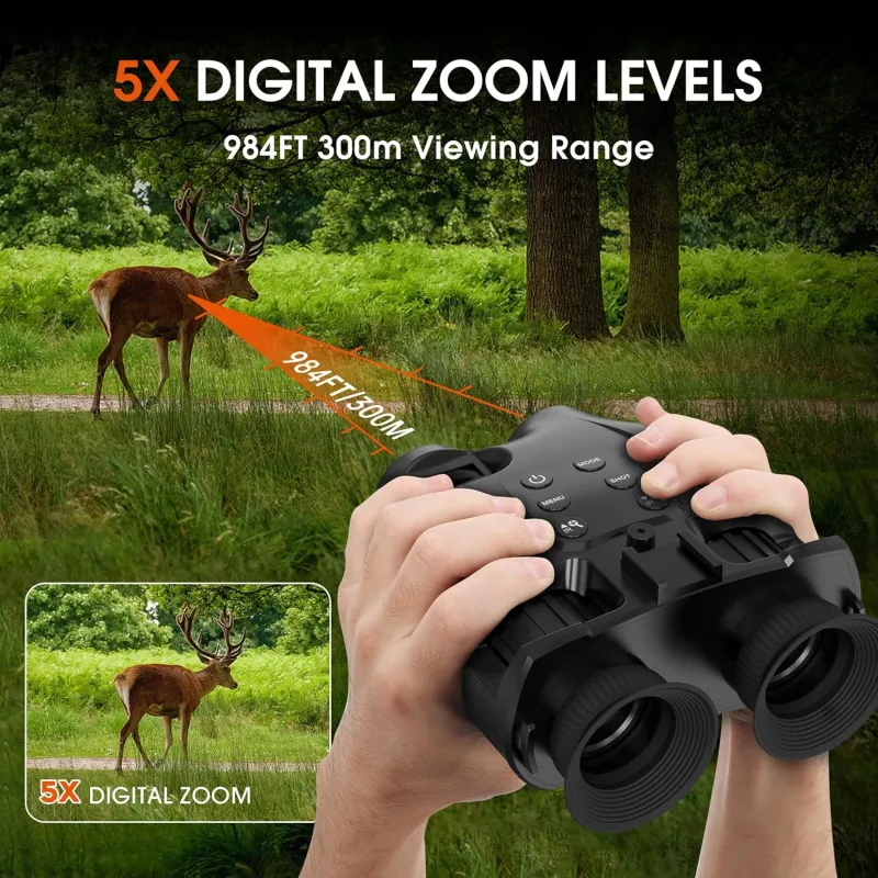 Night Vision Goggle Head Mounted Hands Free Infrared Night Vision Binoculars USB Rechargeable Night Vision Goggle with Head Strap 5X Digital Zoom 32GB SD Card Compatible with Helmet