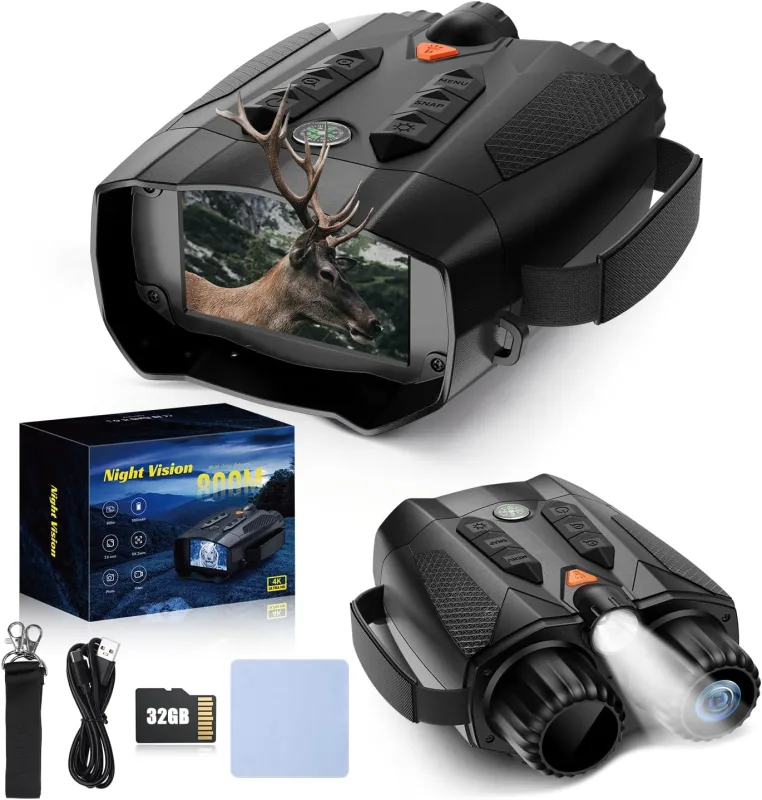 Night Vision Goggles - 4k Night Vision Binoculars for Adults - 3'' HD Screen Binoculars Can Save Photo and Video with - 5000mah Fast Charging Gear for Hunting & Camping(Black)