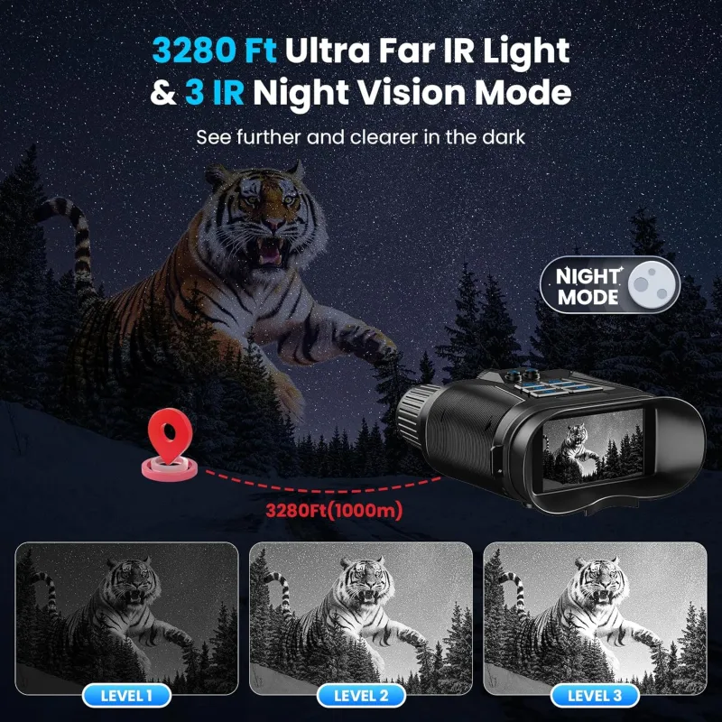 seanme Night Vision Goggles with Camera, 4K Night Vision Binoculars for Adults, 3280FT Infrared, 3" Large Screen, 8X Digital Zoom, 5000 mAh Battery and 32GB Memory Card for Saving Photos and Videos