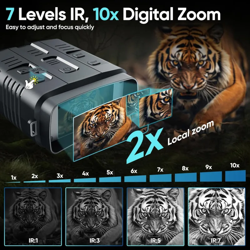 Night Vision Goggles, 4K Night Vision Binoculars for Adult, 3'' HD Screen, 10X Digital Zoom, Photo Albums can be Viewed Through Night Vision Goggles or Mobile Phone APP, Camping Gifts for Adult(32GB)