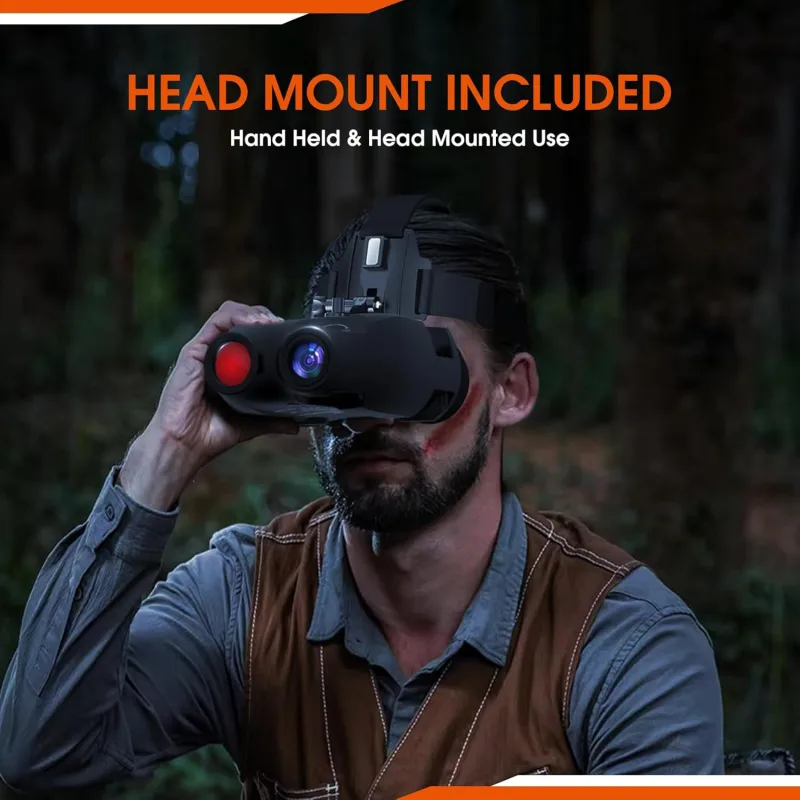Night Vision Goggle Head Mounted Hands Free Infrared Night Vision Binoculars USB Rechargeable Night Vision Goggle with Head Strap 5X Digital Zoom 32GB SD Card Compatible with Helmet