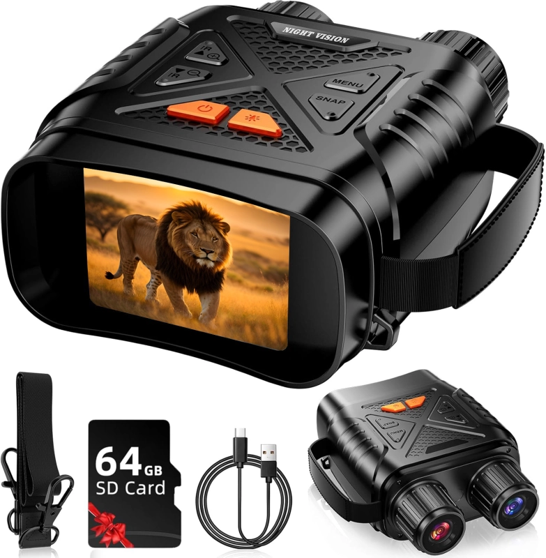Night Vision Binoculars for Adults, Night Vision Goggles, HD Screen Thermal Binoculars Support to Photos and Videos for Outdoor Hunting Camping and Wildlife Observation with 64GB TF Card