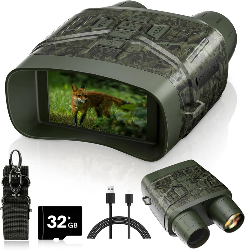 Night Vision Goggles - 4K Night Vision Binoculars with 5000mAh Rechargeable Battery, 32GB TF Card can Save Photo and Video, 3'' HD Screen for Camping & Security, Black