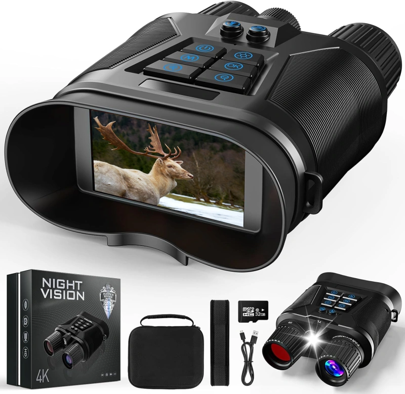 4K Night Vision Binoculars for Adults, Night Vision Goggles with Camera,  3280FT Infrared, 3" Large Screen, 8X Digital Zoom, 5000 mAh Battery and 32GB Memory Card for Saving Photos and Videos