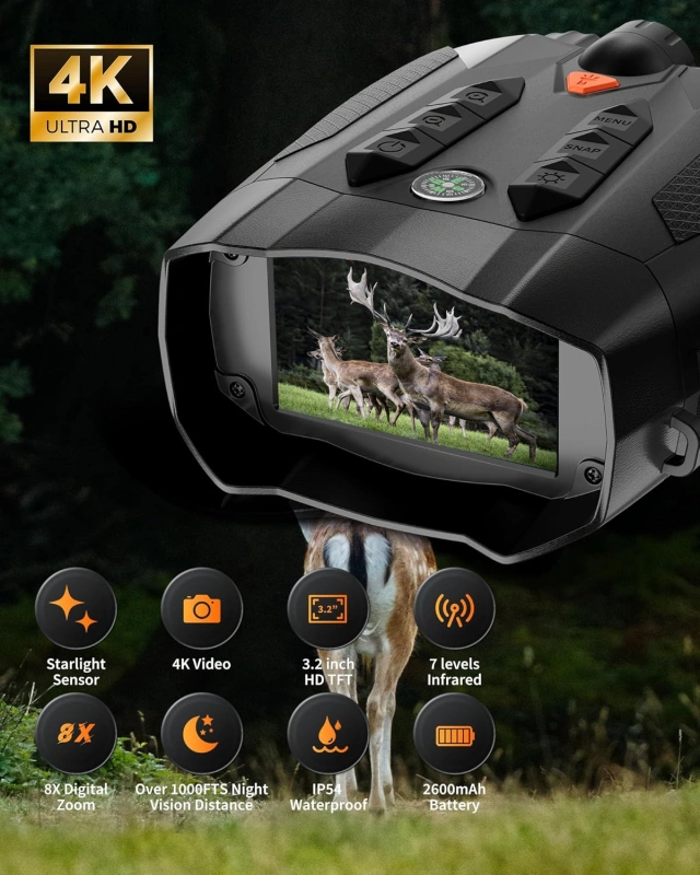 4K Night Vision Goggles , Night Vision Binoculars for Adults , 3'' HD Screen Binoculars Can Save Photo and Video with 5000mah Fast Charging Gear for Hunting & Camping