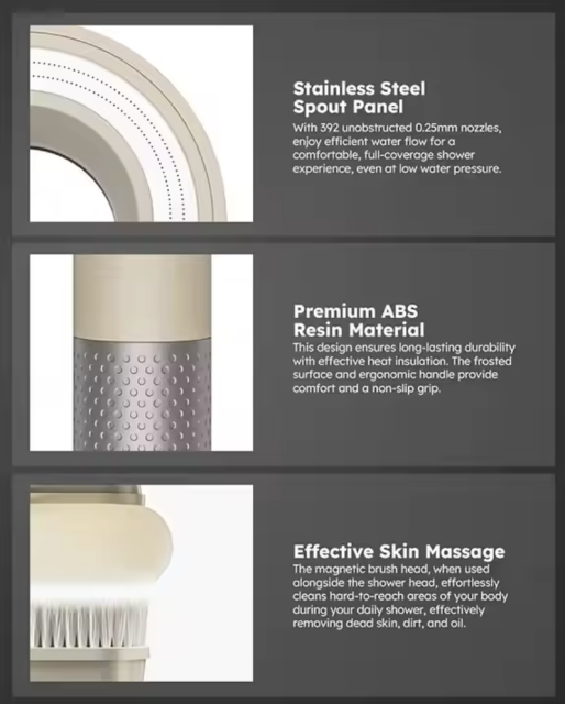 Handheld Shower Head with Carbon Fiber Filter Cartridge And Magnetic Brush Head