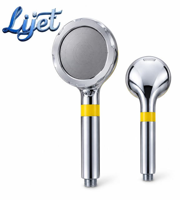 Chrome Handheld Shower Head with Yellow Accent
